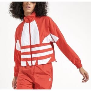 Adidas Womens XS Large Logo Red Track Zip Up Jacket Athleisure Retro Streetwear